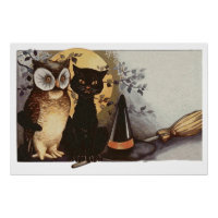 Chat et hibou noirs d'Halloween