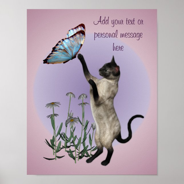 Poster Chat Et Papillon Siamois Personnalisé (Devant)