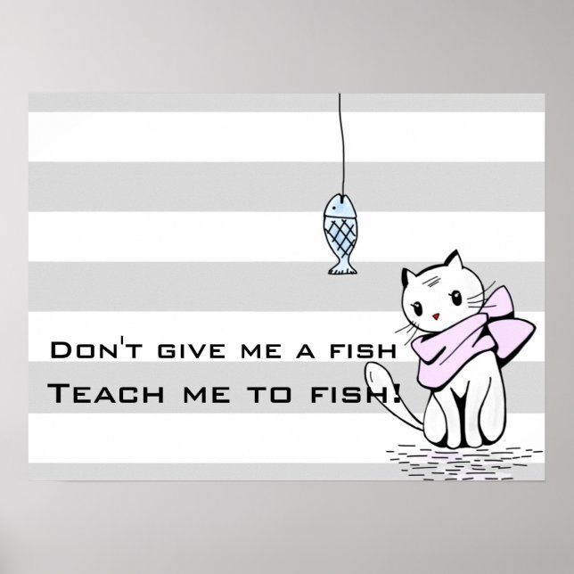 Poster Chat et poisson blanc testé (Devant)