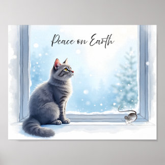 Poster Chat et Souris Cozy près de la fenêtre - Art Aquar