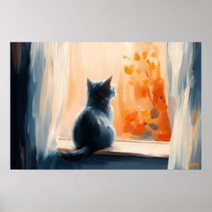 Poster Chat fauve près de la fenêtre – Tranquillité perso