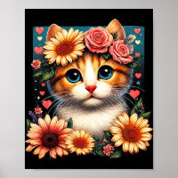 Chat Fleur Rétro Amour Art Kitten Avec Fleurs Anim