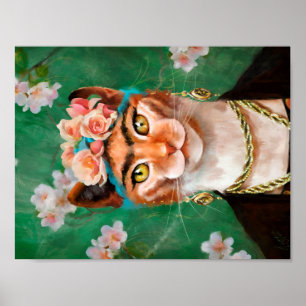 Poster chat Frida avec des fleurs