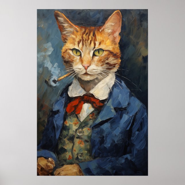 Poster chat fumer Tabac d'art imprimé, peinture de chat (Devant)