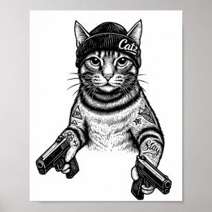Poster Chat Gangster Tatoué Art Kitty Streetwear Cool