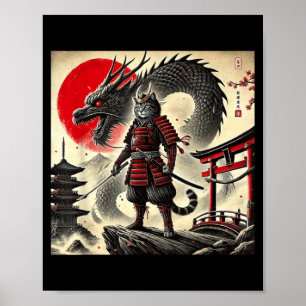 Poster Chat Graphique Guerrier Samouraï Chat Ninja Japona