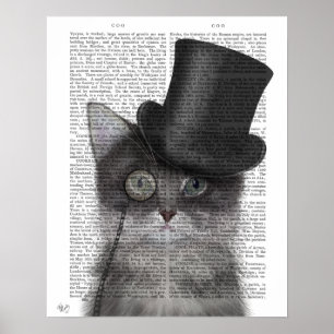 Poster Chat gris avec chapeau supérieur