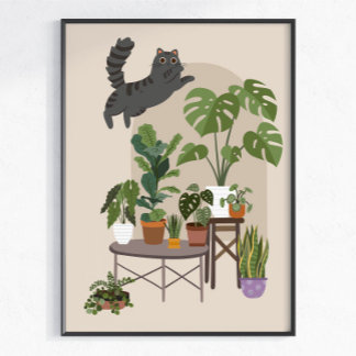 Poster Chat Gris Coquin & Jungle de Monstera