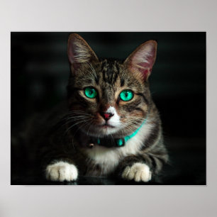 Poster Chat gris et blanc aux yeux bleus et collant