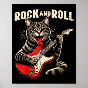 Poster Chat Guitare Électrique Rock And Roll Rocker Chat