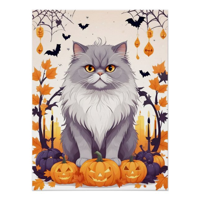 Poster Chat Halloween mignonne adorable Drôle animal cari (Devant)