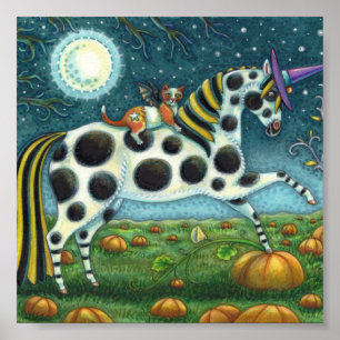 Poster CHAT HALLOWEEN PONY ET BAT CHAT Imaginaire Cheval