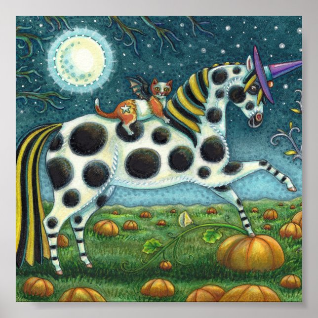 Poster CHAT HALLOWEEN PONY ET BAT CHAT Imaginaire Cheval (Devant)