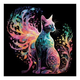 Poster Chat Holographique Spectral : Un Prisme d'Élégance