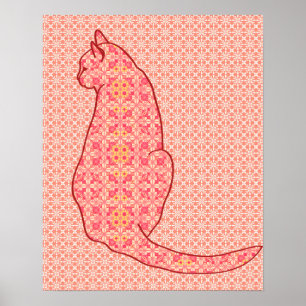 Poster Chat japonais - Coral Orange Batik