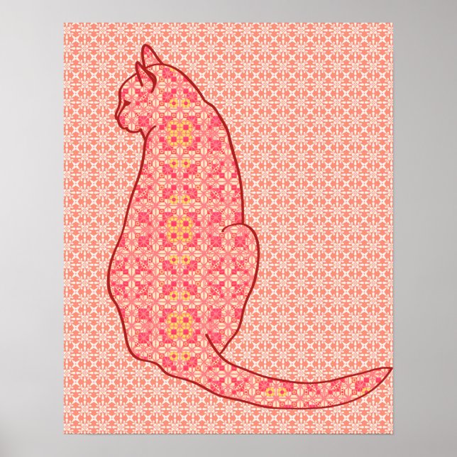 Poster Chat japonais - Coral Orange Batik (Devant)