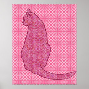 Poster Chat japonais - Fuchsia Pink Batik