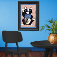 Chat japonais Lucky Tuxedo Maneki Neko Art folklor