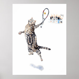 Poster Chat Jouant Au Tennis
