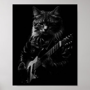 Poster Chat Jouant Guitare Rock Star Rock And Roll Hommes