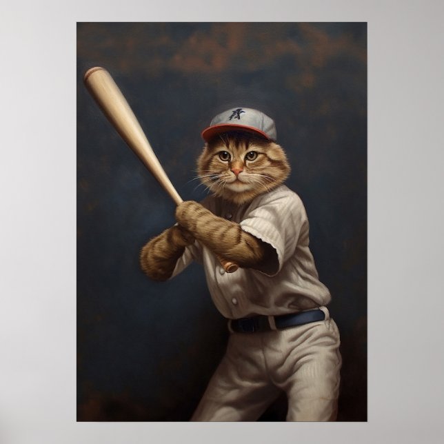 Poster Chat Jouer Au Baseball (Devant)