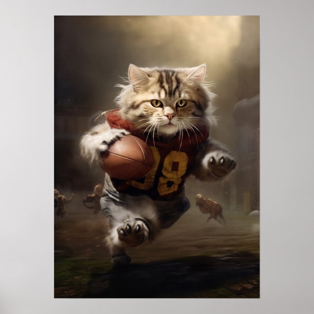 Poster Chat Jouer Au Football (Devant)