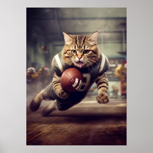 Poster Chat Jouer au football - Touchdown (Devant)