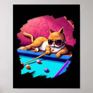 Poster Chat Jouer Billard De Piscine Dans Le Salon Cool F