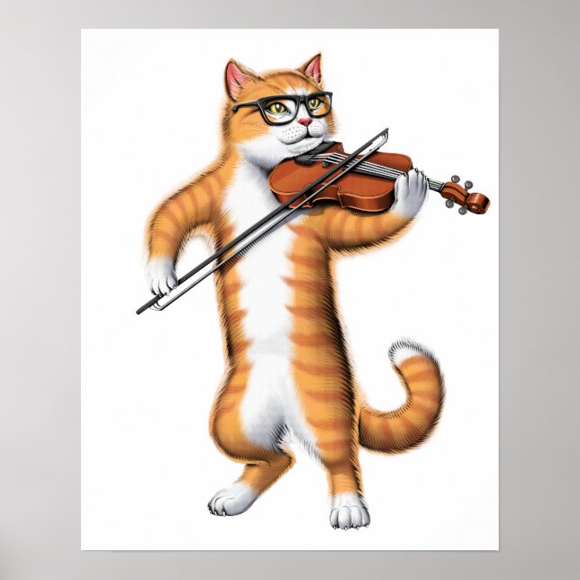 Poster Chat Jouer du violon (Devant)
