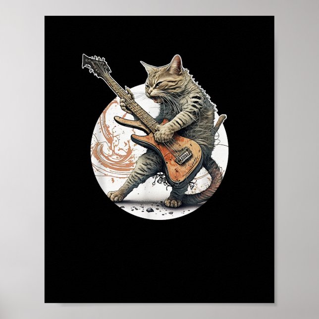 Poster Chat Jouer Guitare Rock Chat Lourd Métal Chat Mus (Devant)