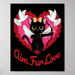 Poster Chat Kawaii Noir Cupide Avec Coeur Et Fourrure De 