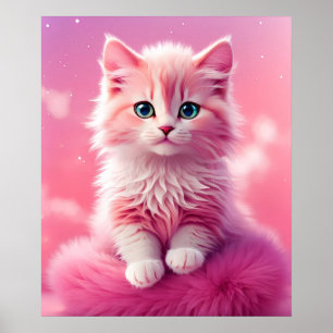 Poster Chat Kitty Rose Fluffy Cute Dreamy