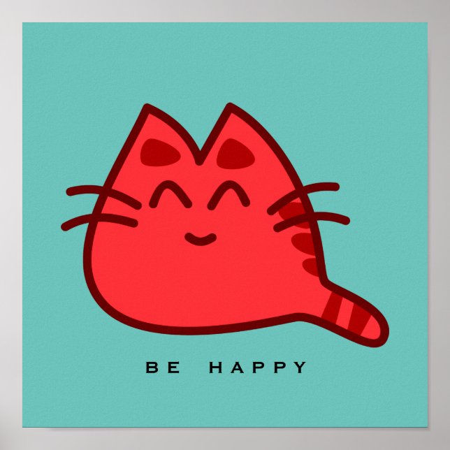 Poster Chat Kitty souriant rouge (Devant)