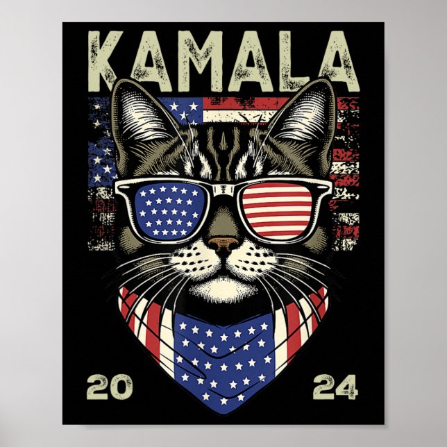 Poster Chat Lady Kamala-harris 2024 American Flag Cute Ch (Devant)