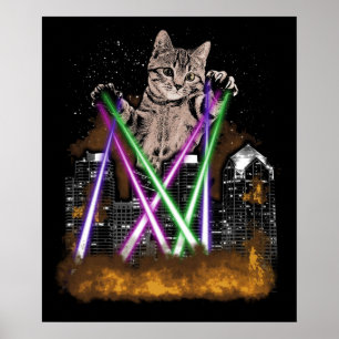 Poster Chat Laser Détruit La Ville Avec Des Pattes Jolie 