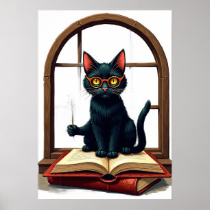 Poster Chat Lecteur de l'Académie Sombre Autocollant Bibl