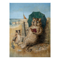 Chat lisant un livre par Louis Wain