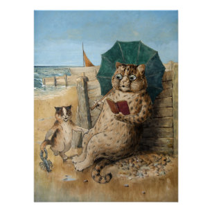 Poster Chat lisant un livre par Louis Wain