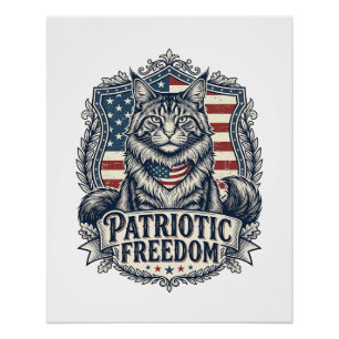 Poster Chat Maine Coon Patriotique