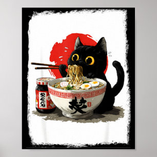 Poster Chat Mangeant Des Ramen Drôle Japonais Kawaii Chat