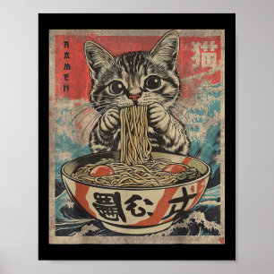 Poster Chat Manger Ramen nouilles Kawaii Anime Manga Japa