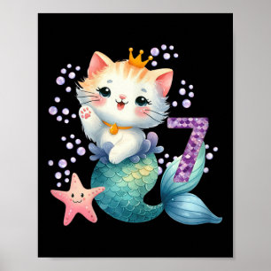 Poster Chat Mermaid 7e anniversaire 7 ans Fille ou