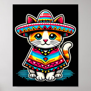 Poster Chat Mexicain Drôle Chat Cinco De Mayo Chapeau Pon