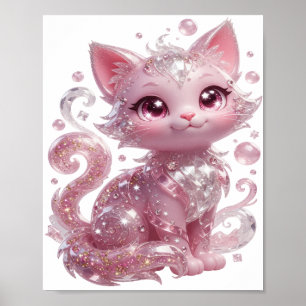 Poster Chat MIGNON ARGENTÉ PAILLETÉ ROSE