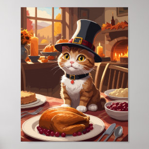Poster Chat mignon avec Thanksgiving Turquie