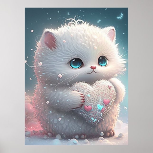 Poster Chat mignon en Tenue de Neige Coeur Art personnali (Devant)
