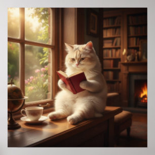 Poster Chat Mignon en Train de Lire