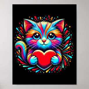 Poster Chat Mignon Enlaçant la Saint-Valentin Coeur Kitty