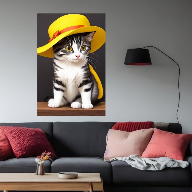 Poster Chat mignon et adorable en casquette jaune | Art A (Créateur téléchargé)