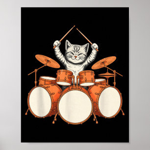 Poster Chat Mignon Jouant de la Batterie Kit de Batteur D